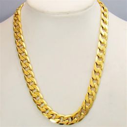 100% real 18k Yellow Fine Gold 10MM Men's Necklace 24inch Curb Link 75g Chain GF JewelryNickel not allergic not easy t243O