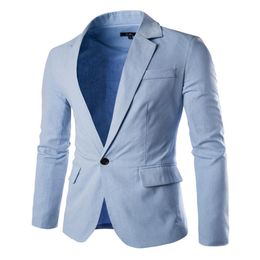 Spring Autumn Fashion Casual Linen Blazer Men Blazer Slim Fit Long Sleeve Single Button Suit Coat Men Blazer Jacket245I