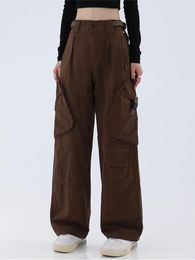 Women's Pants Brown Cargo Women High Waist Oversize Pockets Streetwear Y2K 90S Baggy Trousers American Style Vintage Hip-hop 2023 Autumn