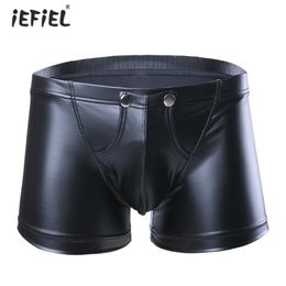 Sexy Mens Low-waisted Faux Leather Boxer Underwear Shorts Bulge Pouch Sissy Panties Lingerie Men Boxer Homme Slim Cut Underpants260S