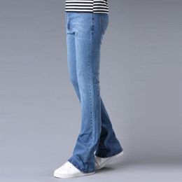 Mens Traditional Bootcut Leg Jeans Slim Fit Slightly Flared Blue Black Male Designer Classic Stretch Flare Pants252W