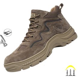 Dress Shoes Reflective Strip Design Safety Work Shoes For Men Cow Suede Leather Indestructible Construction Boots Steel Toe Male Footwear 230915