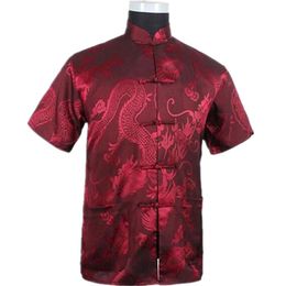 Burgundy Chinese Men Summer Leisure Shirt High Quality Silk Rayon Tai Chi Shirts Plus Size M L XL XXL XXXL M061308252U