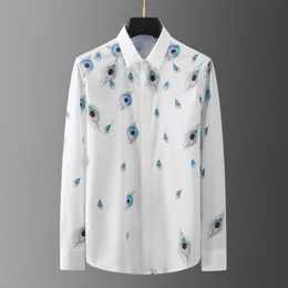 Minglu Peacock Feathers Digital Printing Male Shirts Luxury Long Sleeve Casual Mens Dress Fashion Slim Party Man Men's324l