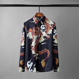 Men's Casual Shirts All Printed Mens Luxury China Red Dragon Long Sleeve Dress Plus Size 4xl Slim Fit Male3304