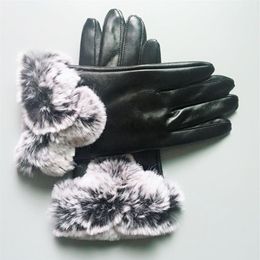 23cm 10cm Fashion Black Leather Gloves Women Men Outdoor Sports Winter Warm Luxury Glove Five Fingers Covers286Y