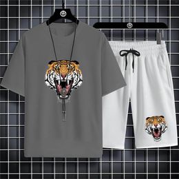 Men's Tracksuits Adult Tiger Print Summer Sportswear Set Simple Fashion Cool Super Loose Outdoor Sports Suitable For Showing Male Charm