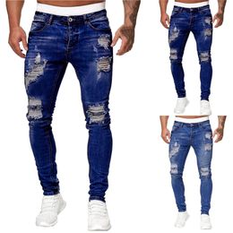 Mens Jeans Fashion Street Style Ripped Skinny Men Classic Wash Solid Denim Trouser Casual Slim Fit Pencil Pants Y2k 230915