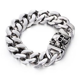 20mm Heavy Gothic Gold Men's Bike Biker Chain Skeleton Skull Bracelets Punk Rock Hiphop Silver 316L Stainless Steel Cuban Cur190N