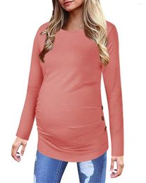 Women's T Shirts Maternity Shirt Side Button And Ruched Tunic Tops Long Sleeve T-Shirts