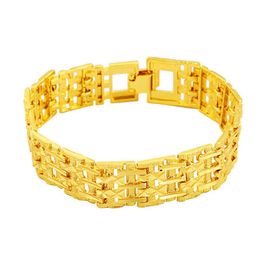 men's wide watch buckle 24k gold plate Link Chain bracelets JSGB134 fashion wedding gift men yellow gold plated bracelet249S