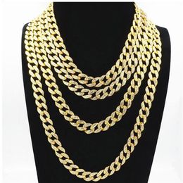 Men Women Gold Silver Miami Cuban Link Chain High Polished Hiphop Rap Rhinestone Punk Necklaces Chains 16 18 20 2254