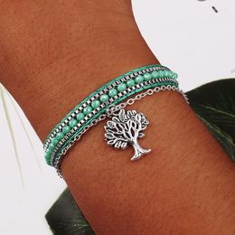 Charm Bracelets Tree Of Life Mixed Braided Bracelet Women Handmade Multilayer Diy Crystal Beads & Bangles Female Jewellery Gifts