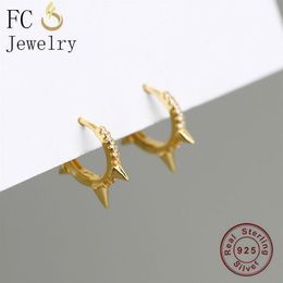 FC Jewelry Real 925 Silver Punk Rock Style Gold Color Rivet With Zirconia Piercings Huggies Hoop Earring For Women 2020 Fashion313i