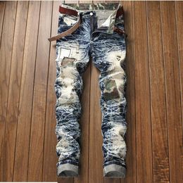 Men's Distressed Ripped Skinny Jeans patch Designer Jeans Slim Motorcycle Moto Biker Causal Mens Denim Pants Hip Hop Men Jean289M