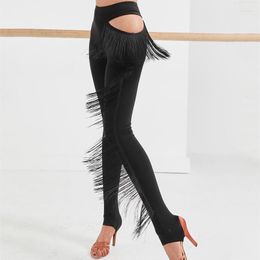 Stage Wear Latin Dance Pants For Women Black Fringed Trousers National Standard Practise Clothes Ballroom Dancing SL5688