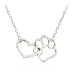 Hollow Out Cute Heart Dog Cat Paw Pendant Necklace Animal Print Friendship Jewellery Mother Child Love Necklaces326H