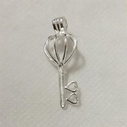 925 Silver Double Heart Love Key Locket Cage Sterling Silver Pearl Bead Pendant Fitting for DIY Fashion Bracelet Necklace Jewelry342K