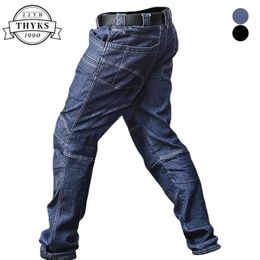 Mens Jeans Men Tactical Wearresisting Multi Pocket Elasticity Straight Denim Pants Cotton Slim SWAT Military Combat Trousers Joggers 230915