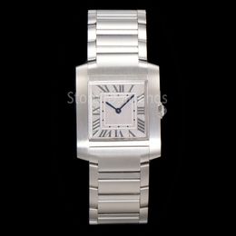 Top Stylish Quartz Watch Women Silver Dial Sapphire Glass Middle Small Size Classic Rectangle Design Wristwatch Ladies Elegant Stainless Steel Band Clock 150F