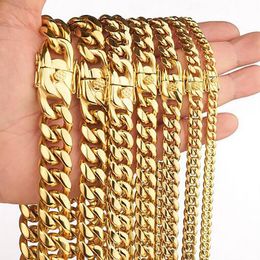 Stainless Steel Jewelry 18K Gold Plated High Polished Miami Cuban Link Necklace Curb Chain 8mm 10mm 12mm 14mm 16mm 18mm271t