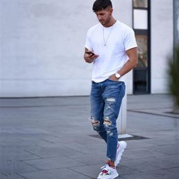 New Skinny Jeans men Streetwear Destroyed Ripped Jeans Homme Hip Hop Broken modis male Pencil Biker Embroidery Patch Pants251B