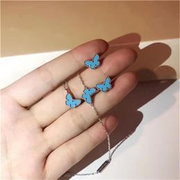Sweet Mini Butterfly Charms Necklace Bracelet Earring Women In 100% Silve r Set Real Stone Original Brand Bijoux Gift282C
