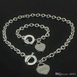 sell Birthday Christmas Gift 925 Silver Love Necklace Bracelet Set Wedding Statement Jewellery Heart Pendant Necklaces Bangle Se261c