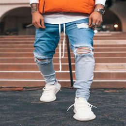 Laamei Gradient Colour Ripped Jeans Men Casual Sport Joggers Jeans Mens Slim Motor Biker Hip Hop Zipper Denim Pants Trousers276e