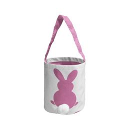 Party Gift Decoration Easter Bunny Basket Bags Cotton Linen Carrying Gift and Eggs Hunting Candy Bag Fluffy Tails Printed Rabbit Toys Bucket Tote 9 Colour SN4221