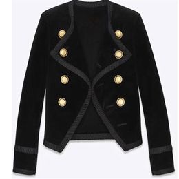 Women's autumn new fashion design double breasted long sleeve slim waist short velvet blazer suit coat casacos SMLXL280k