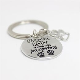 12pcs lot THE road to my heart is paved with pawprints DOG paw print For Dog LOVER Gift Jewelry key chain charm pendant key chain213w