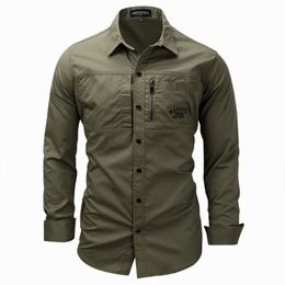 Men Button Down Outdoor Shirts Regular Fit Long Sleeve Flannel Casual Men's Cotton Shirt Jacket Coat Mens Army Green Tops Siz3001