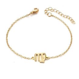 12 Zodiac Constellations Charm Bracelet for Women Men Gold Colour Figaro Chain Bracelet Leo Letter Jewellery Birthday Gift