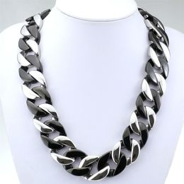 Men woman 316L stainless steel Miami Curb Chain Black and silver tone 24mm solid heavy necklace jewelry252A