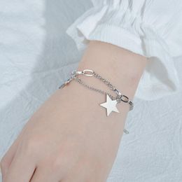 Link Bracelets Stainless Steel Five-Pointed Star Pendant Bracelet Jewellery Female INS Style Fashion Simple Girl Birthday Gift