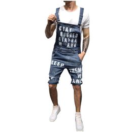 Letter Suspender Pants For Men New Mens Ripped Short Jumpsuits Distressed Denim Overalls Knee Cowboy Pants305D