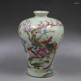 Bottles Chinese Style Famille Rose Porcelain Phoenix Flowers Design Vase 6.4 Inch