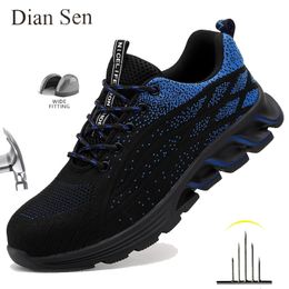 Dress Shoes Diansen Men's Work Safety Shoes Anti-Punctur Anti-smash Ankle Fabric Mesh Sneakers Lightweight Protective Construction Boots 230915