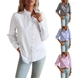 Women's Blouses Long Sleeve Button Down Shirts Ruffle Collared Up Shirt Blouse Tops Casual Cardigans Tunics Y1QD