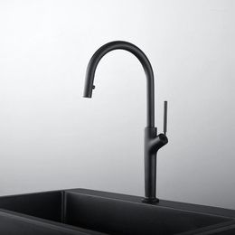 Kitchen Faucets Faucet Pull Out Black Gray Brass And Cold Water Mixer Splash Proof Sink Single Hole 360 Degree Rotation Tap