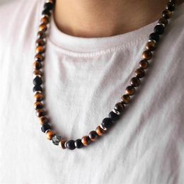 Chains Unique Beaded Necklaces For Mens Boy Tiger Eye Stone Lave Natural Neck Male Jewelry Stainless Steel Toggle Clasp242v