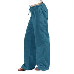 Women's Pants Cotton Linen Women Solid Colour Casual Loose Straight High Waist Female Retro Pockets Trousers Lady