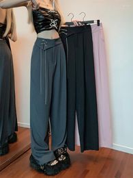 Women's Pants 2023 Y2k Women Chain High Waist Straight Trouser Korean Fashion Chic Design Loose Female Black Sweet Wide Leg