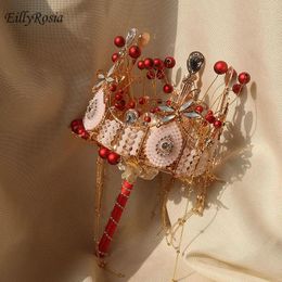 Wedding Flowers EillyRosia Original Design Vintage Red Bridal Bouquet Manual Luxury Crown Princess Sceptre Runway Celebrity