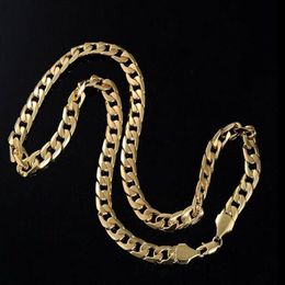 Mens 18K Yellow Gold GP 10MM Classic Curb Chain Solid Heavy Link Necklace 24 3033