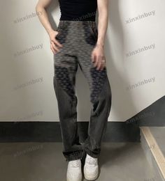 xinxinbuy Men women designer pant Floral pattern Panelled Spring summer Casual pants Black apricot brown S-XL