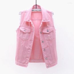 Women's Vests Multicolor Denim Waistcoat Short Style Spring And Summer Slim Fit Thin Woolen Sleeveless Jacket With Holes Cardigan Top