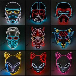 Costume Accessories NEW Type Halloween LED Mask Glowing Neon EL Wire Costume DJ Party Light Up Masque Cosplay Q0806242l L230918