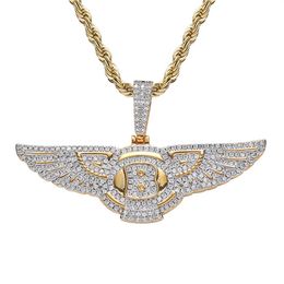 18K Gold Plated Angel Wings Necklace Pendant Iced Out Zircon Mens Bling Jewellery Gift2062